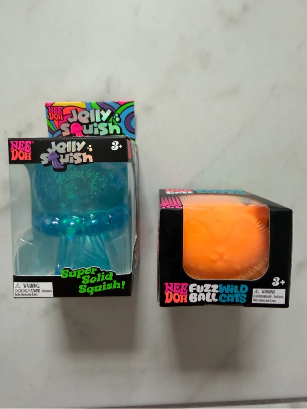 Nee Doh new sealed Jelly Squish & Fuzz Wild Ball Cats Toy Set - Blue and Orange